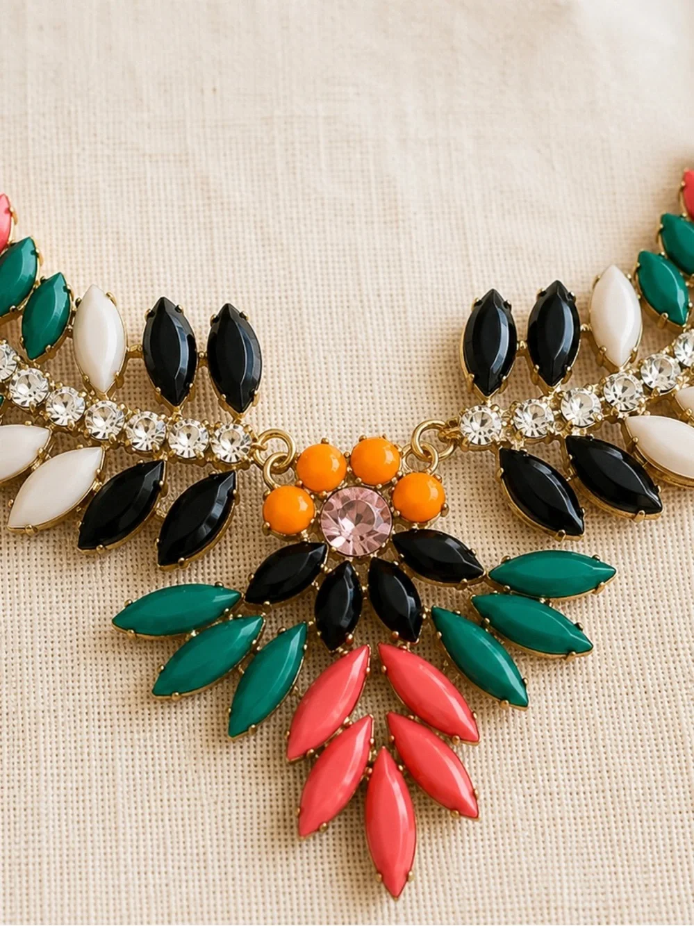 Boho Multicolor Rhinestone Floral Statement Necklace Bib Jewelry
